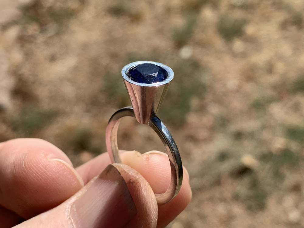 Thick Bezel Lab Sapphire in Sterling
